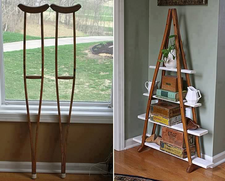 Wood Crutches Into A Book Shelf