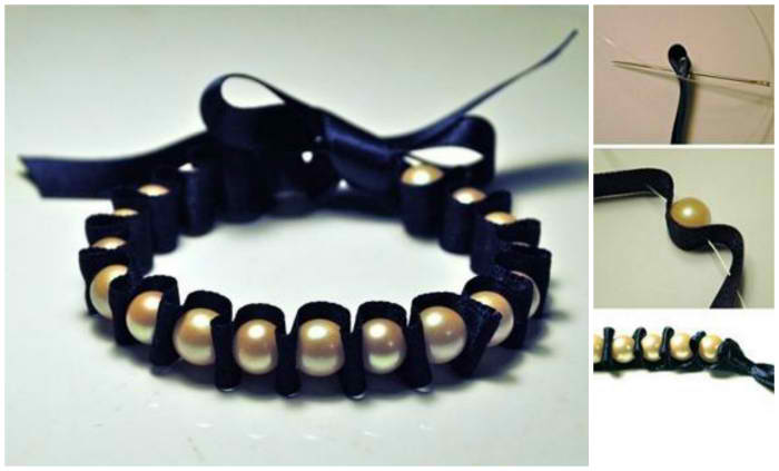 DIY Pearl And Ribbon Bracelet