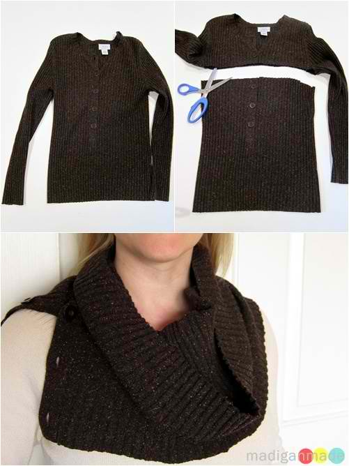 No-Sew Cowl Scarf From A Sweater