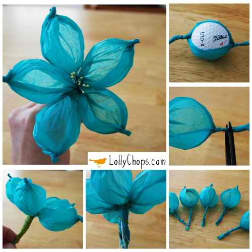Tissue Paper Flowers Using A Golf Ball