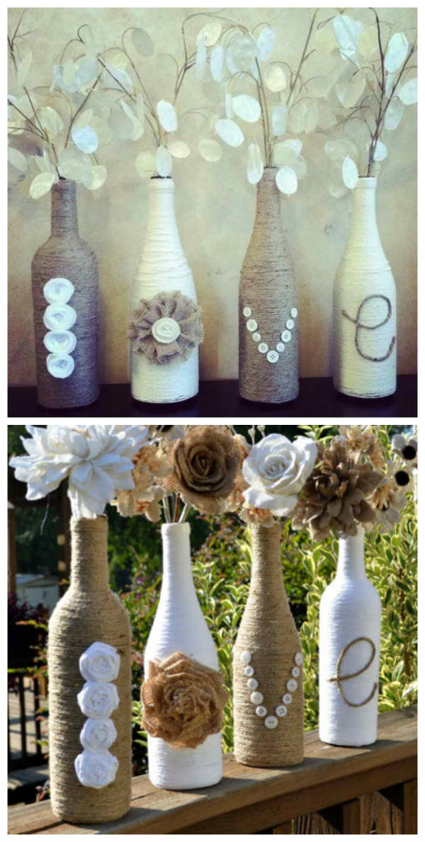 Twine Wrapped Wine Bottle Vases