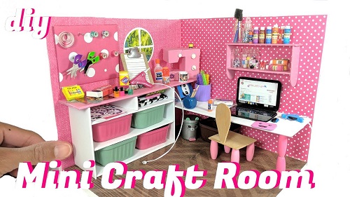 DIY Miniature Dollhouse Craft Room & Supplies
